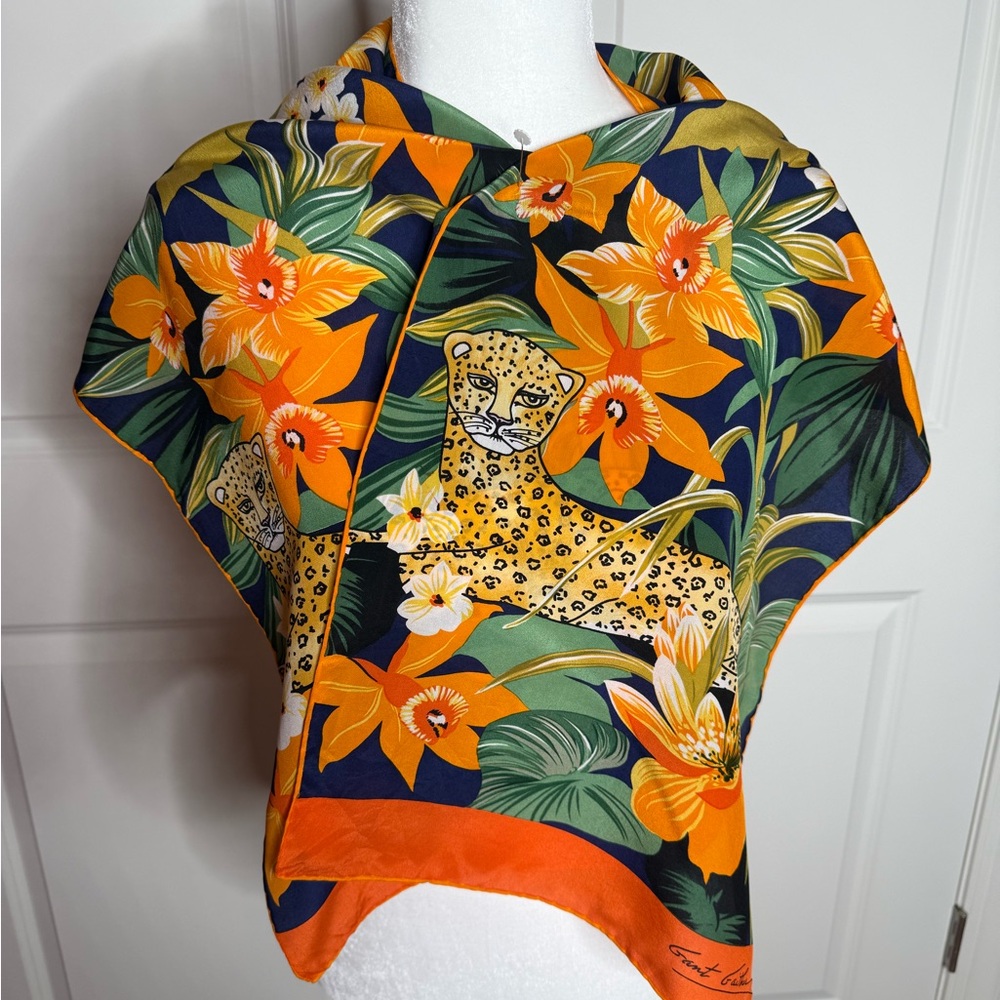 Gant Gaither Floral and Cheetah Print Silk Scarf